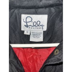 Lilly Pulitzer White Label Quilted Barn Jacket Black/Red w Corduroy Trim  Small